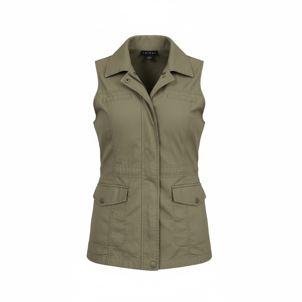 Tribal Olive Green Utility Vest Safari Cargo Style Sleeveless Jacket Size M